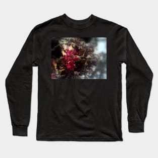 red Malus 'Radiant'  crab apple blossoms #2, focal black & white Long Sleeve T-Shirt